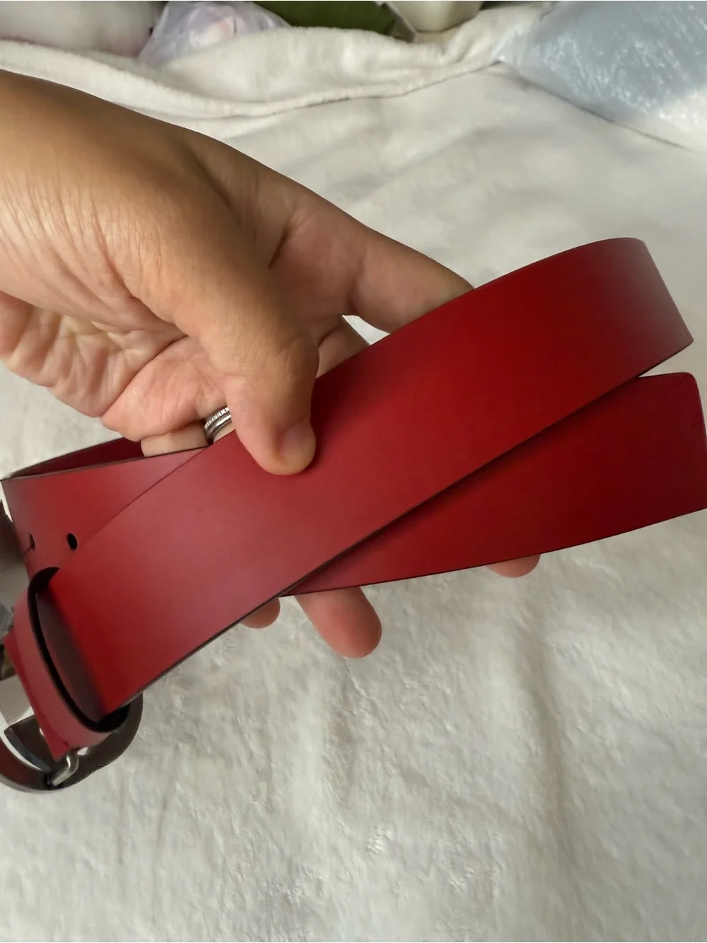 Gucci Double G Red Leather Belt 95